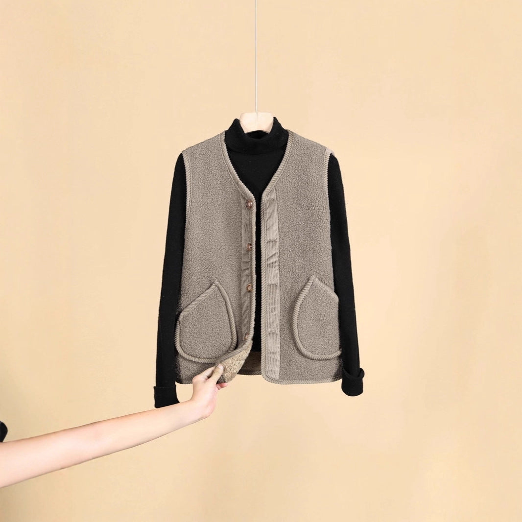 Damen Ärmellose Thermofleece-Weste mit Knopfleiste und Rundtaschen Drune