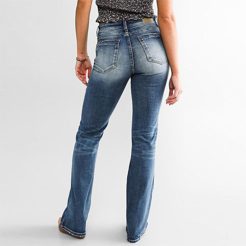 Damen Bootcut Jeans mit hohem Bund und schickem Washed-Effekt Drune