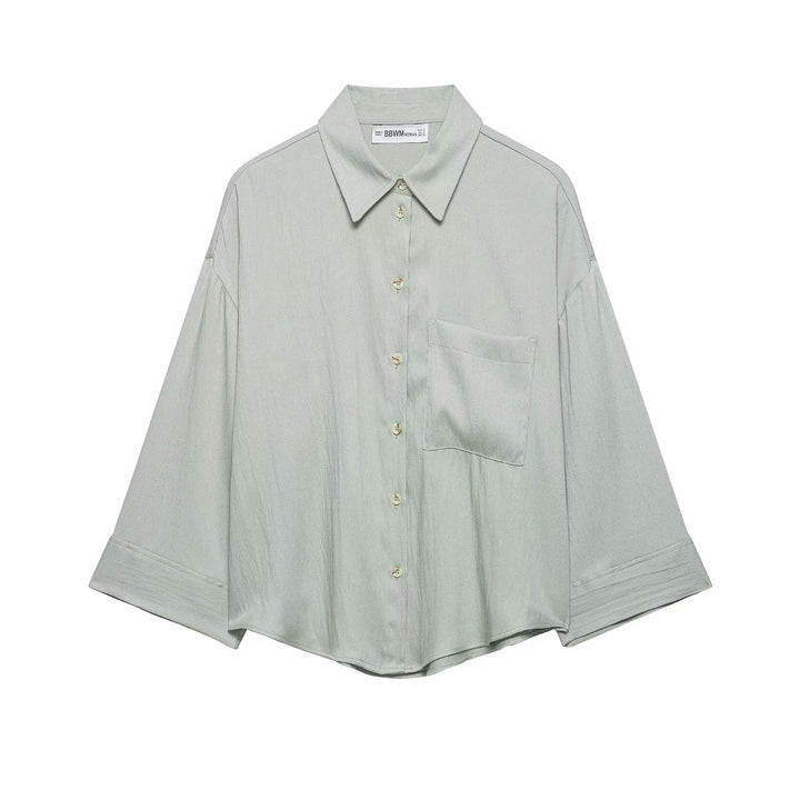 Damen Oversized Hemdbluse mit überschnittenen Schultern, dreiviertelärmeln und Brusttasche Drune