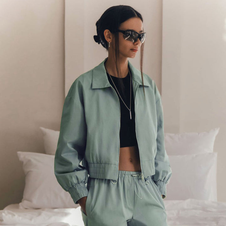 Damen Modischer cropped Windbreaker mit elastischen Bündchen Drune
