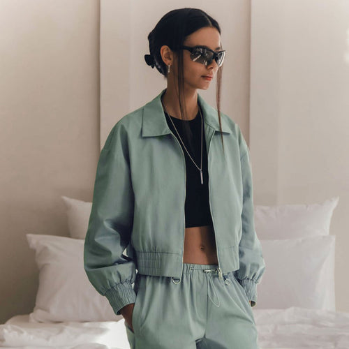 Damen Modischer cropped Windbreaker mit elastischen Bündchen Drune