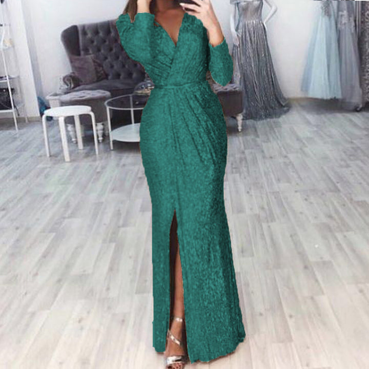 Damen Abendkleid mit Wickelfront, langem Beinschlitz und taillierter Meerjungfrauen‑Silhouette Drune