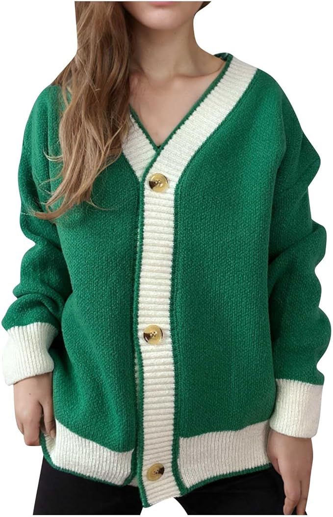 Damen lässige Strickjacke mit kontrastierenden Bündchen und dezenter Knopfleiste Drune