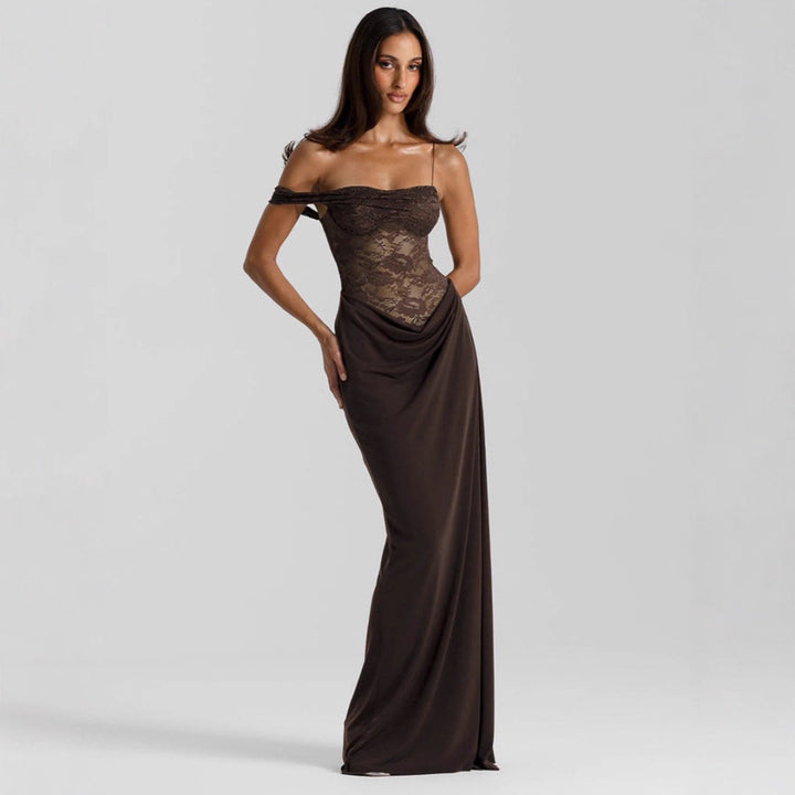 Damen Elegantes Abendkleid mit Spitzenoberteil und fließendem Rockteil Drune