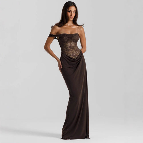Damen Elegantes Abendkleid mit Spitzenoberteil und fließendem Rockteil Drune