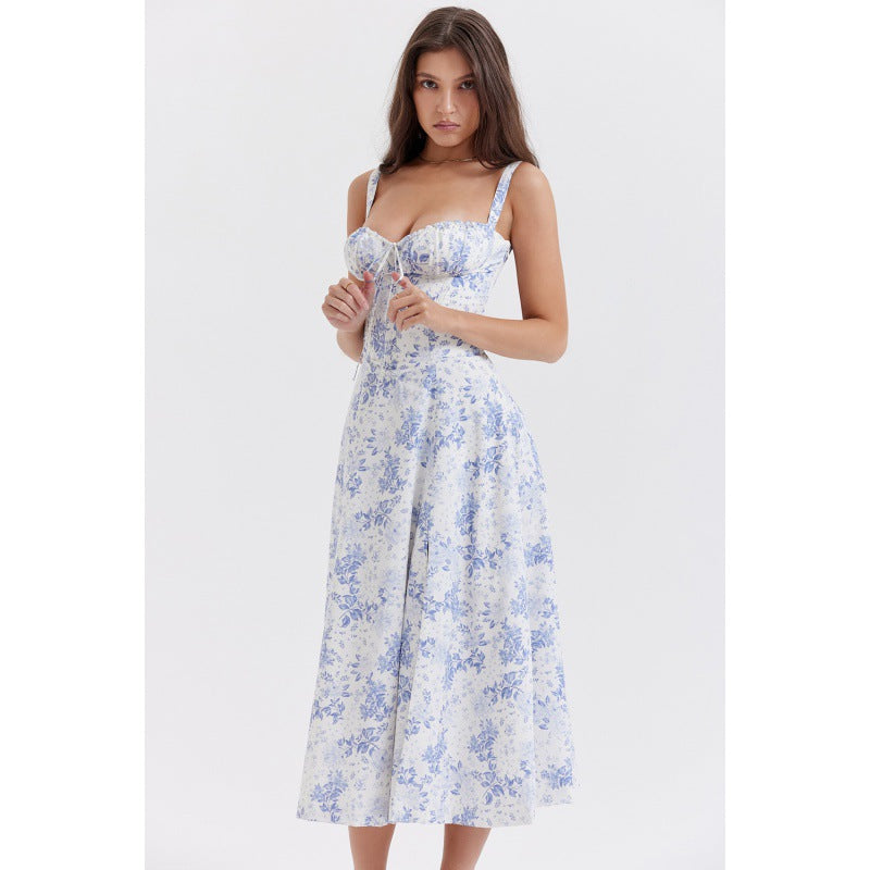Damen Maxikleid mit floralem Design und elegantem Schlitz Drune