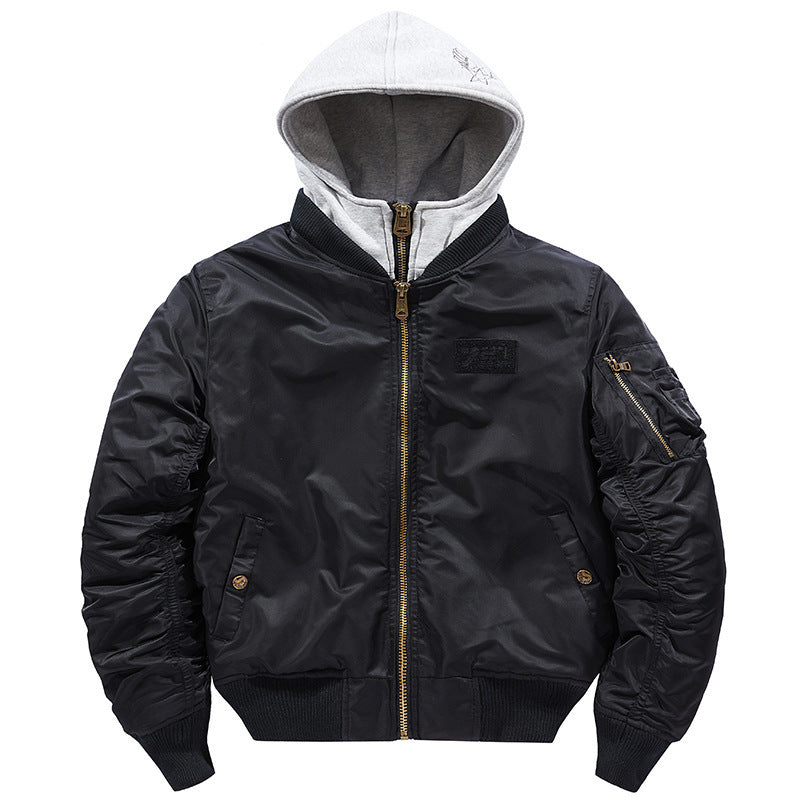Herren  fliegerinspirierte Bomberjacke mit integriertem Kapuzeneinsatz, Ärmeltasche und wattierter Innenlage Drune