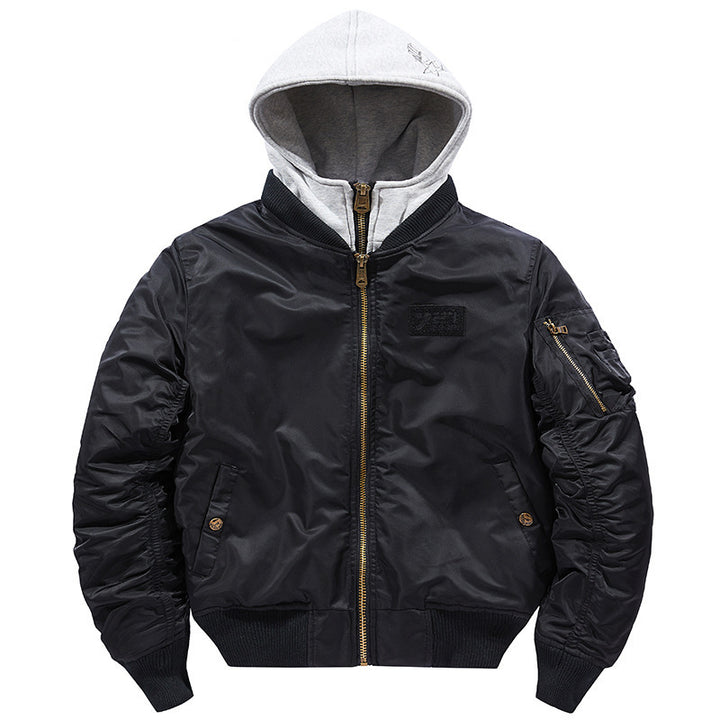 Herren  fliegerinspirierte Bomberjacke mit integriertem Kapuzeneinsatz, Ärmeltasche und wattierter Innenlage Drune