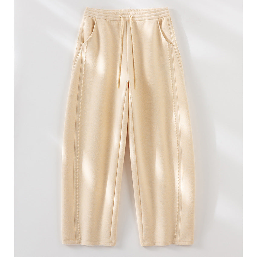 Damen Relaxed-Fleece-Hose mit hoher Taille, Tunnelzug und dekorativer Seitennaht Drune