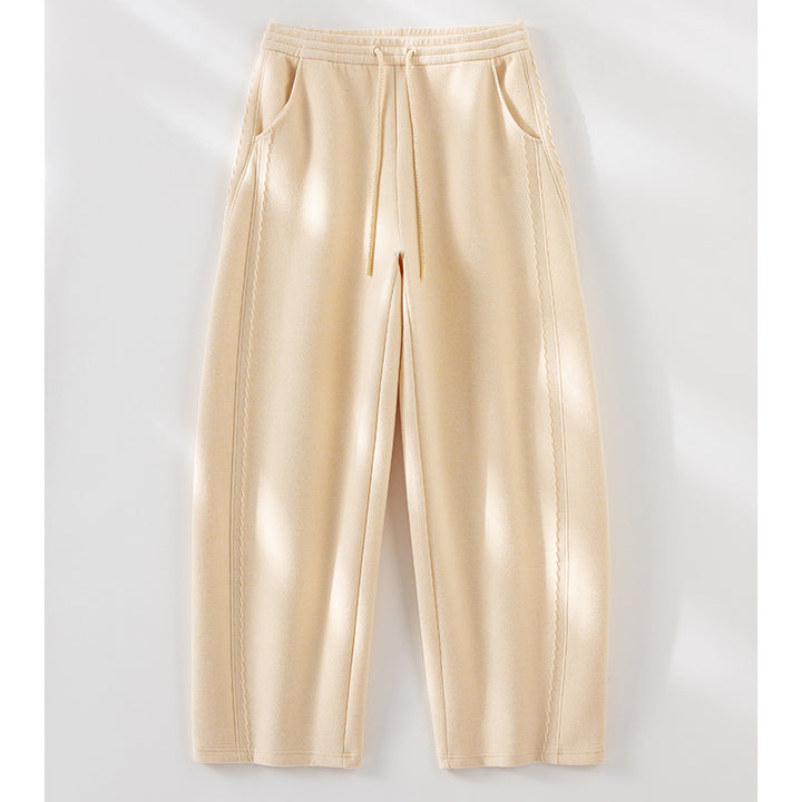 Damen Relaxed-Fleece-Hose mit hoher Taille, Tunnelzug und dekorativer Seitennaht Drune