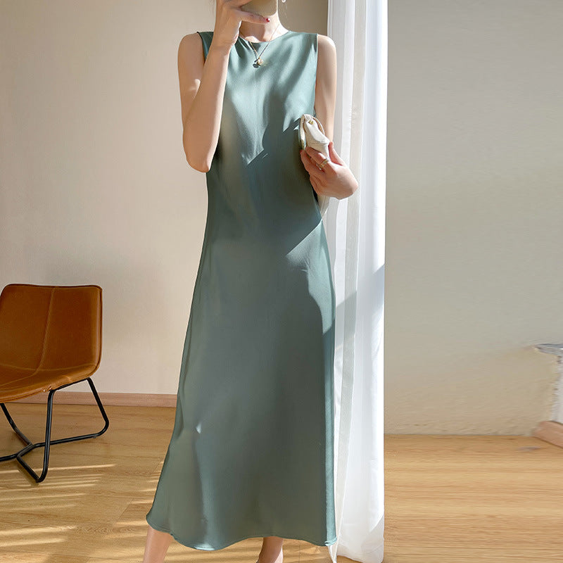 Damen elegantes ärmelloses Kleid mit asymmetrischem Schnitt Drune