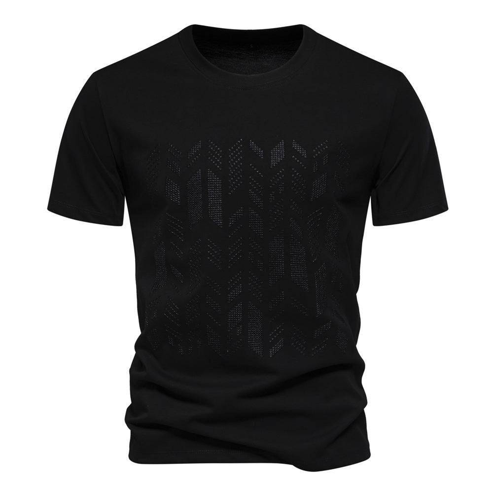 Herren nan Rundhalsshirt aus Baumwollmix mit geometrischer Laserperforation und geradem Schnitt Drune