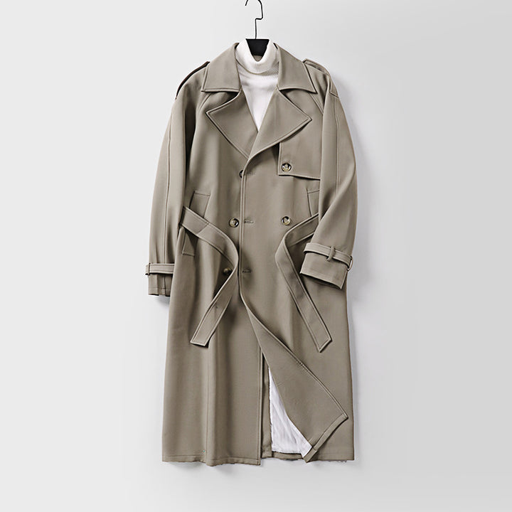 Damen Zweireihiger Oversized Trenchcoat mit weitem Schalkragen und Bindegürtel Drune
