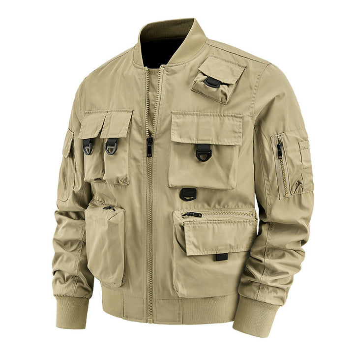 Herren nan multifunktionale Utility-Bomberjacke mit zahlreichen Taschen, D-Ring‑Details und windabweisender Nylonhülle Drune