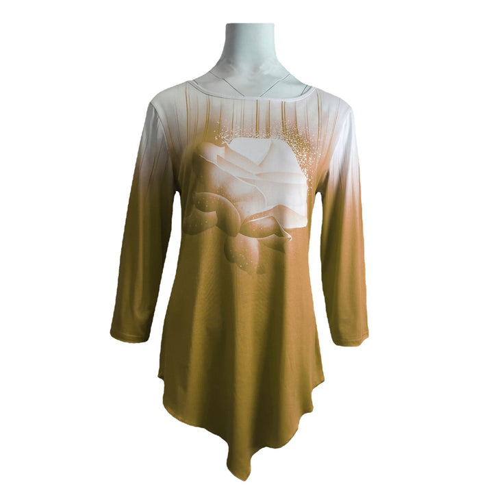 Damen Asymmetrische Longline-Tunika mit Rosenprint und Rundhalsausschnitt Drune