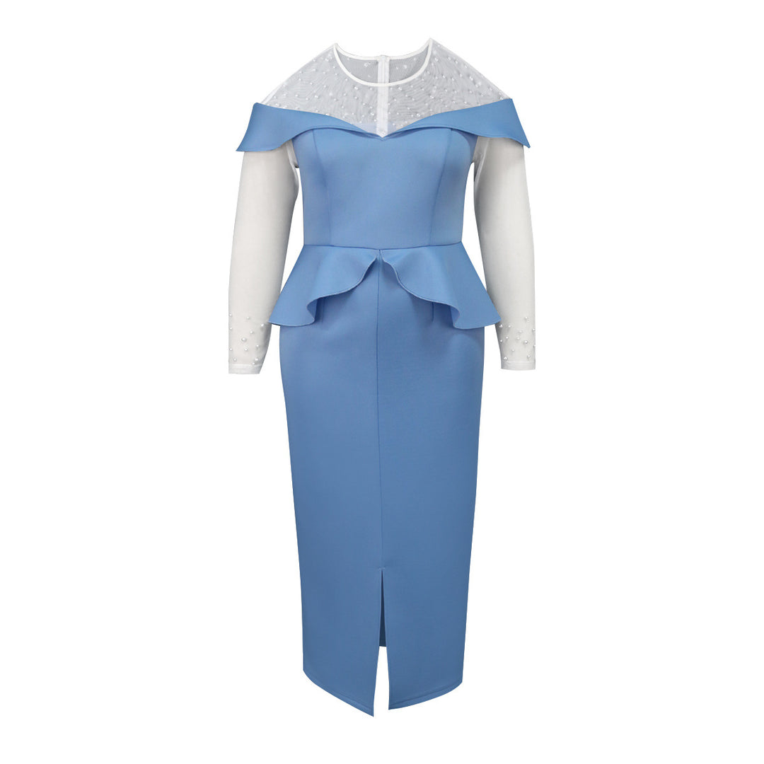 Damen elegantes Midi-Kleid mit schulterfreiem Design und Rüschenelement Drune