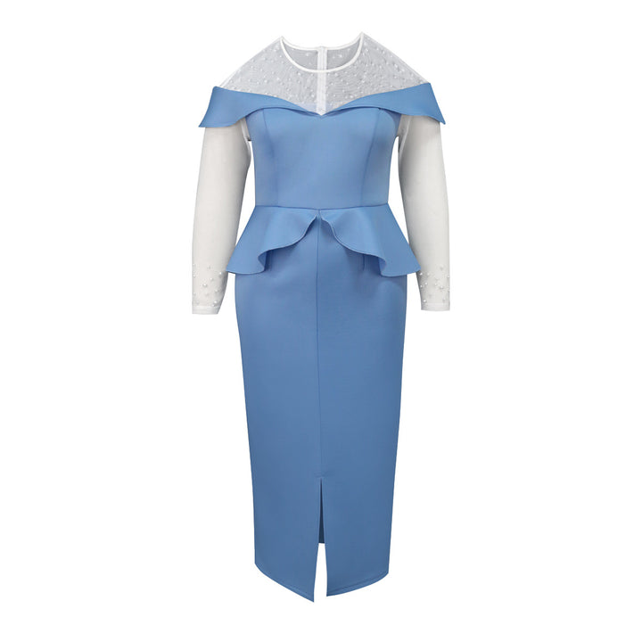 Damen elegantes Midi-Kleid mit schulterfreiem Design und Rüschenelement Drune