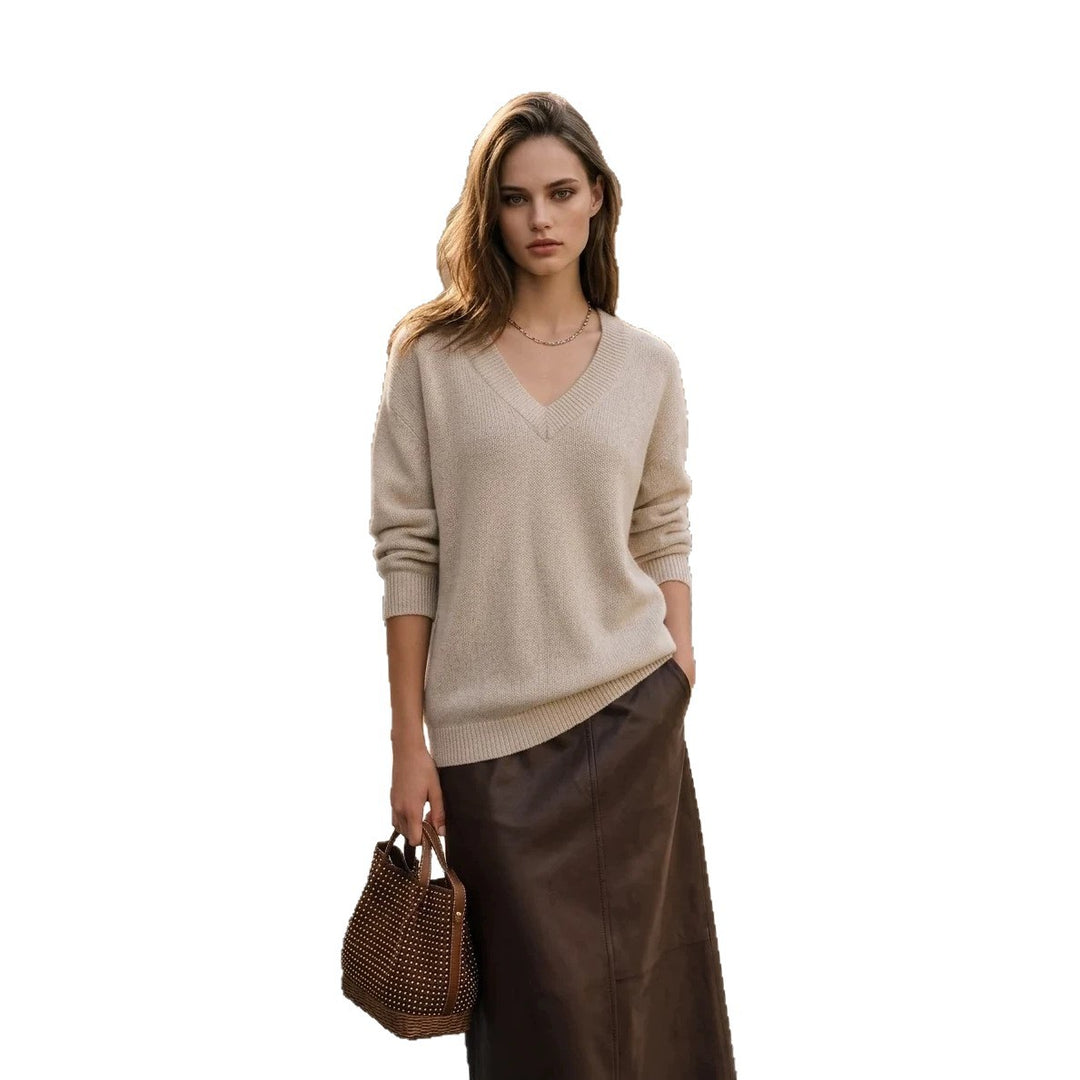 Damen Lässiger V-Ausschnitt Pullover Drune