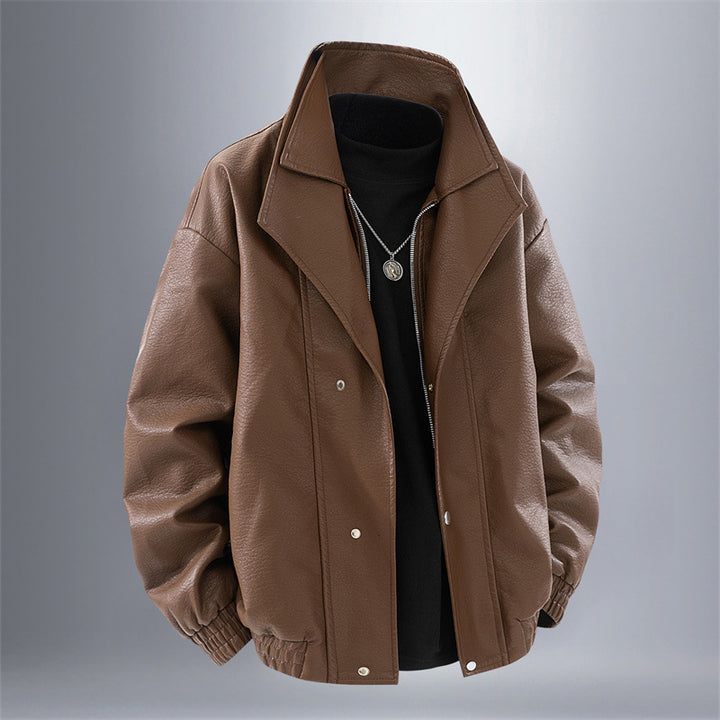 Herren modische Oversized-Lederjacke mit elegantem Kragen und praktischen Taschen Drune