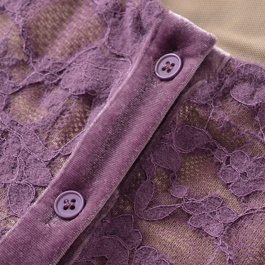 Damen Feiner Spitzen-Cardigan mit passendem Untertop und Samtbesatz Drune