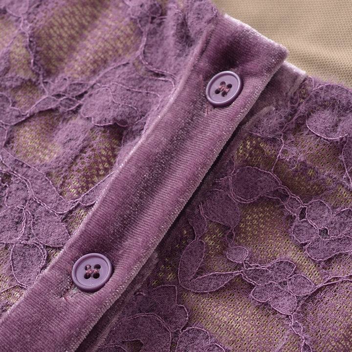 Damen Feiner Spitzen-Cardigan mit passendem Untertop und Samtbesatz Drune