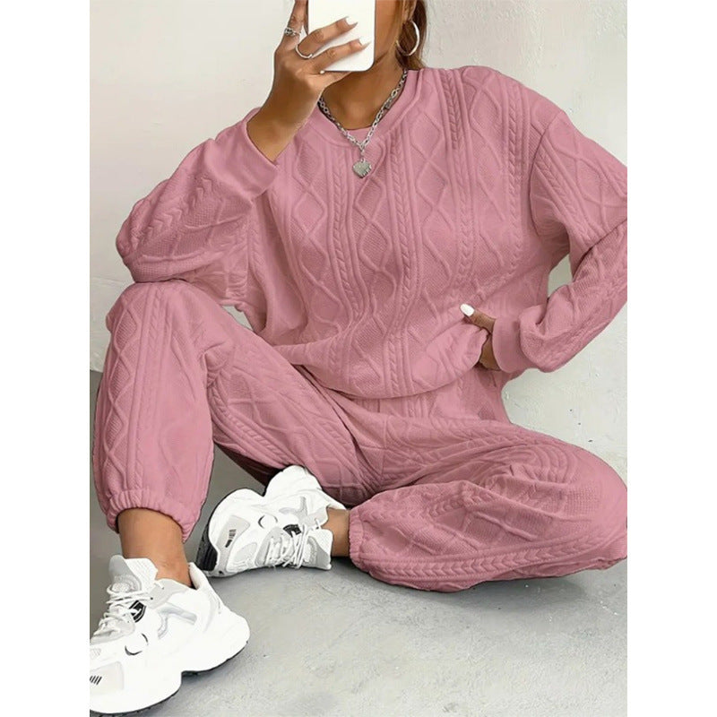Damen modisches Strick-Loungewear-Set mit lässigem Schnitt und strukturierter Oberfläche Drune