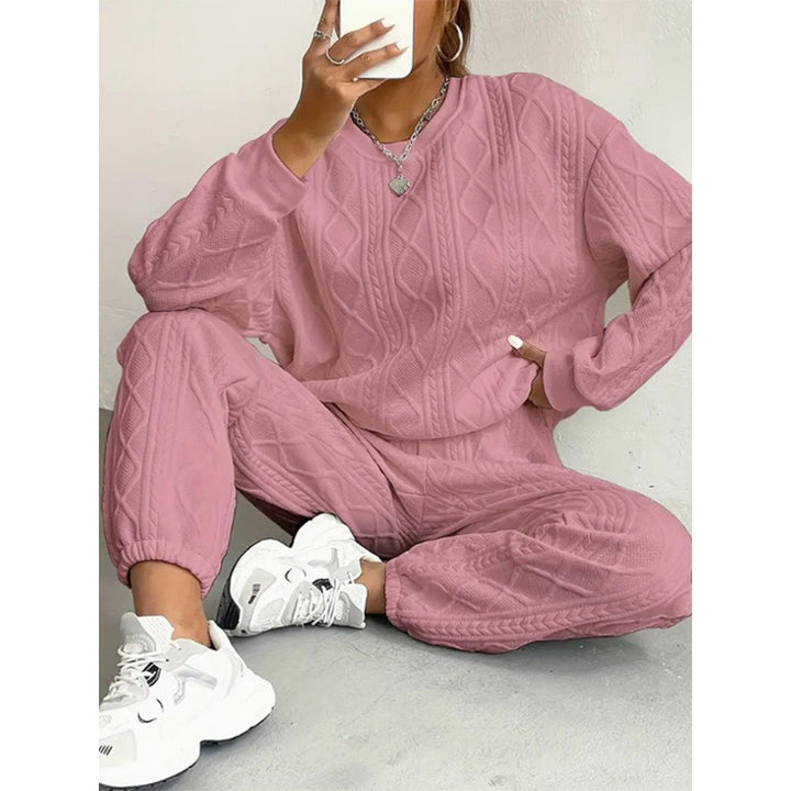 Damen modisches Strick-Loungewear-Set mit lässigem Schnitt und strukturierter Oberfläche Drune
