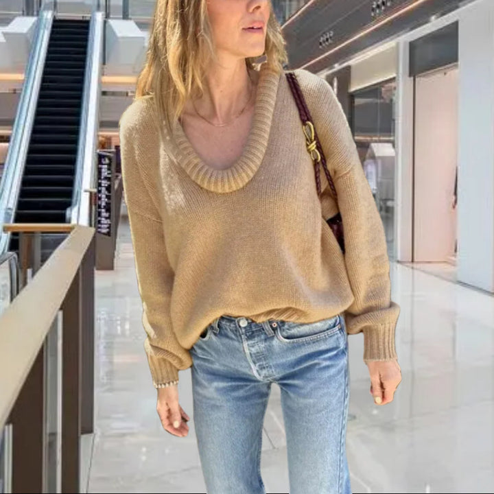 Damen Strickpullover mit V-Ausschnitt und lässigem Schnitt Drune