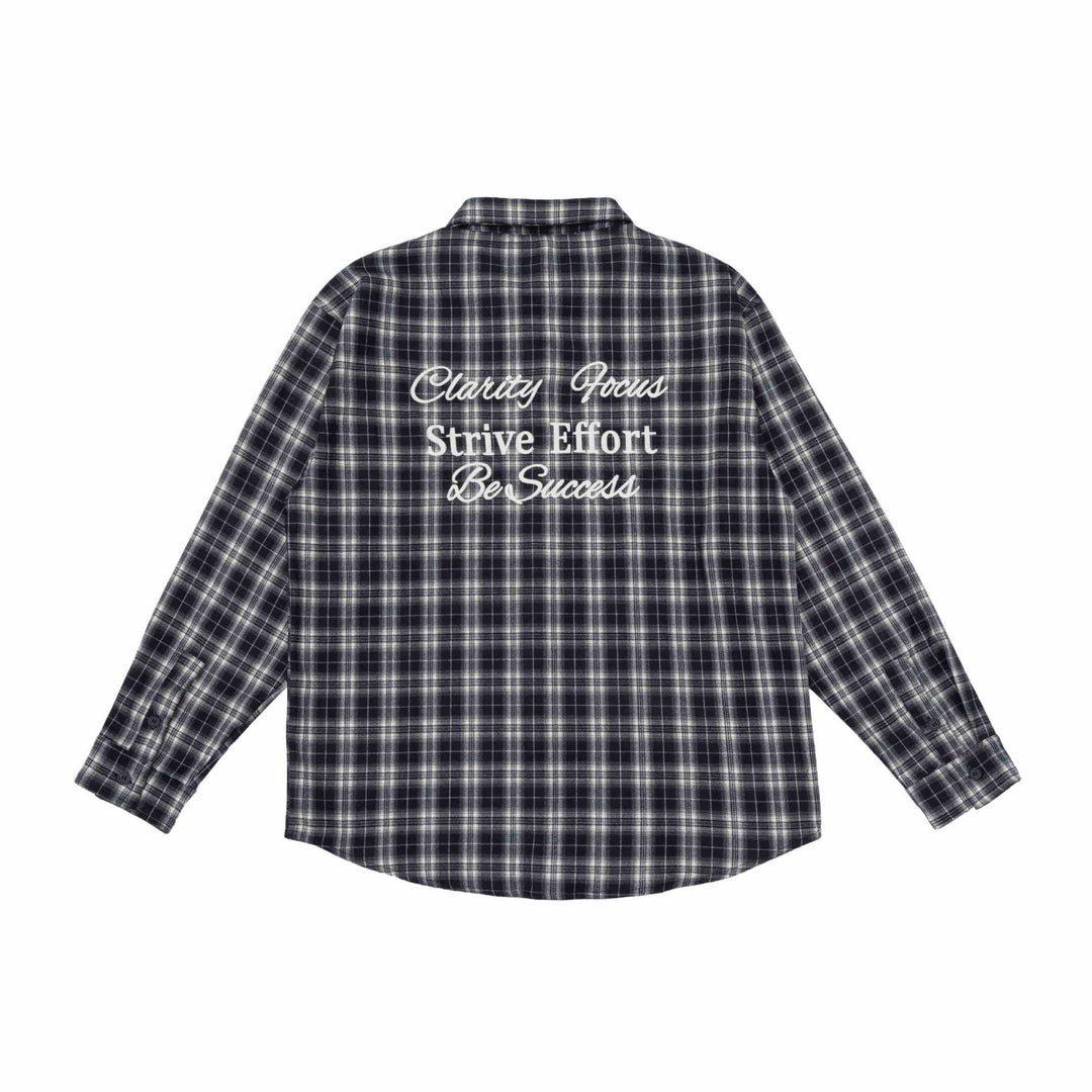 Unisex Kastenförmige Flanell-Hemdjacke mit gerundetem Saum und gesticktem Brustlogo Drune