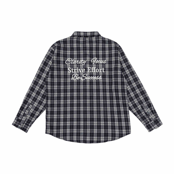 Unisex Kastenförmige Flanell-Hemdjacke mit gerundetem Saum und gesticktem Brustlogo Drune