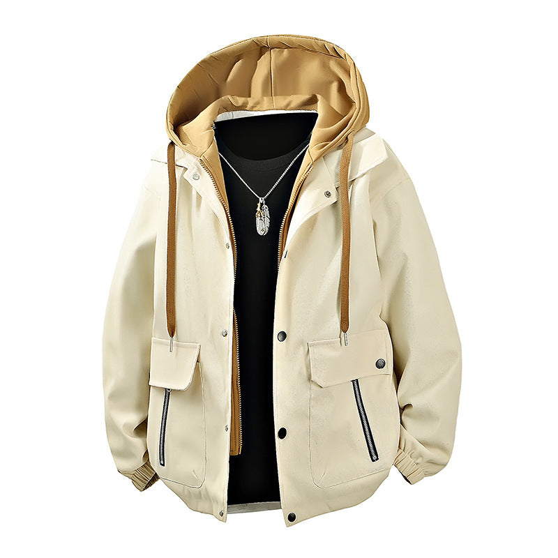 Herren  geschichtete Kapuzen Utility Parka Jacke mit kontrastierender Kapuze Innenfutter Klappe und Reißverschlusstaschen Drune