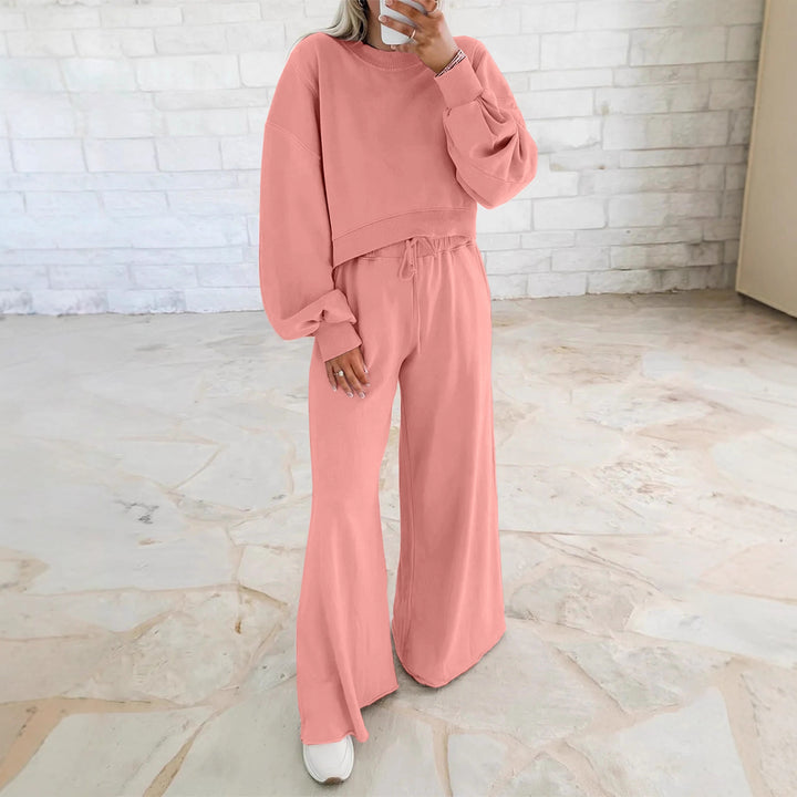 Damen Kurzpullover- und Palazzohose Lounge-Set mit Ballonärmeln Drune