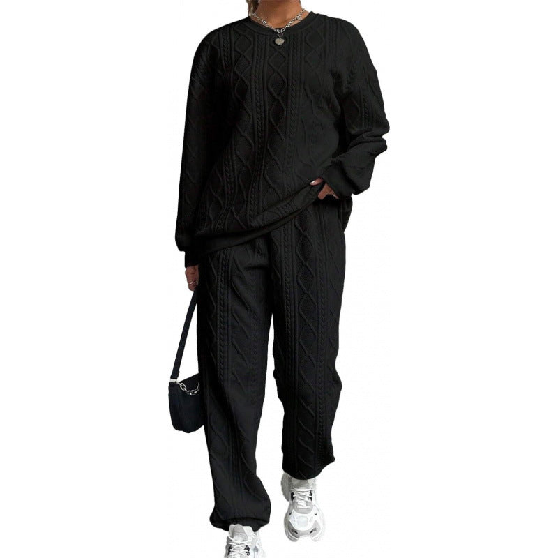 Damen modisches Strick-Loungewear-Set mit lässigem Schnitt und strukturierter Oberfläche Drune