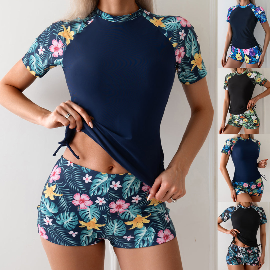 Damen Sportliches Bademoden-Set mit floralem Print und seitlichen Raffungen Drune