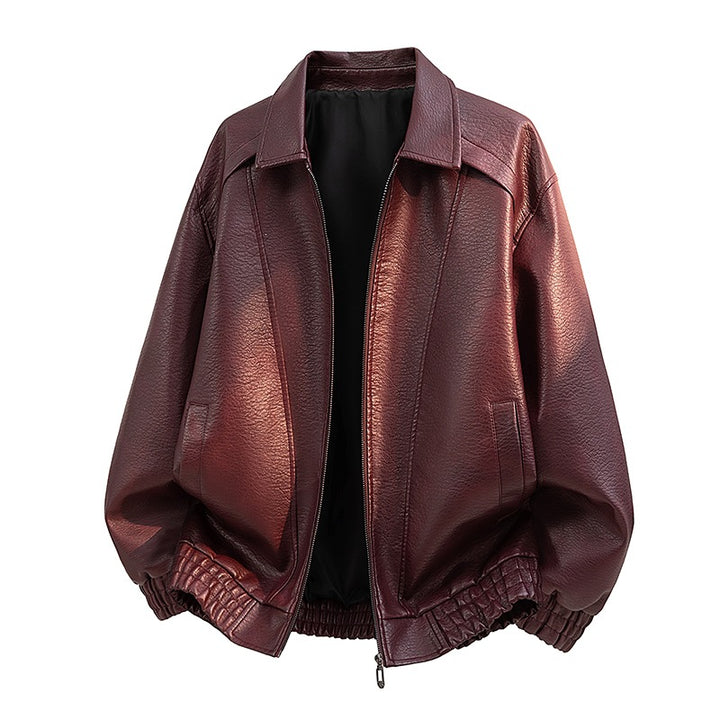 Herren Elegante Kunstlederjacke mit weitem Schnitt Drune