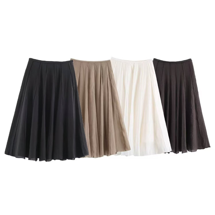 Damen Langer Plissee Maxirock mit Chiffonlage und seitlichem Reißverschluss Drune