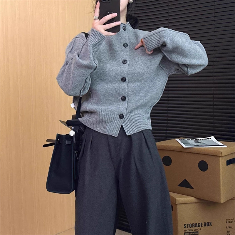 Damen Strickjacke mit Knopfverschluss und Rippdetails Drune