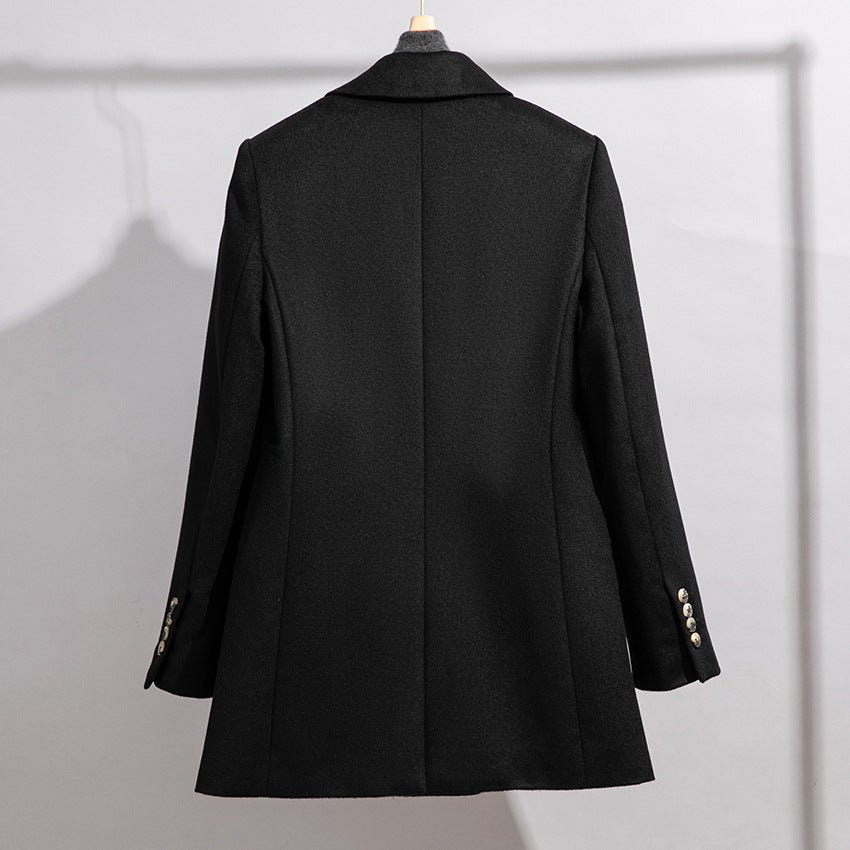Herren Doppelreihiger Wollblend-Mantel mit kastiger Silhouette und goldenen Schmuckknöpfen Drune