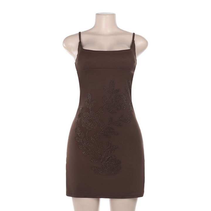 Damen figurbetontes Kleid mit floralem Strassdesign Drune