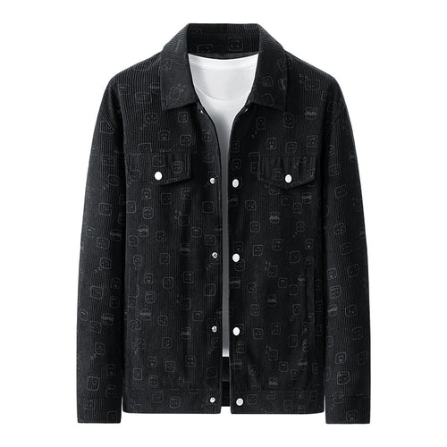 Herren Cord‑Jacke aus Feincord mit Allover‑Print, Druckknopfleiste und Pattentaschen Drune