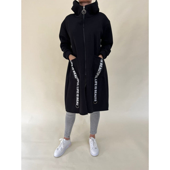 Drune | Taschen Design Hoher Kragen Lange Kapuzen Sweatshirtjacke