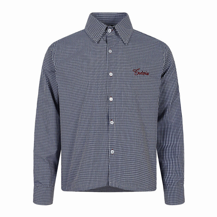 Herren Kariertes Gingham-Hemd mit Button-Down-Kragen und Bruststickerei Drune