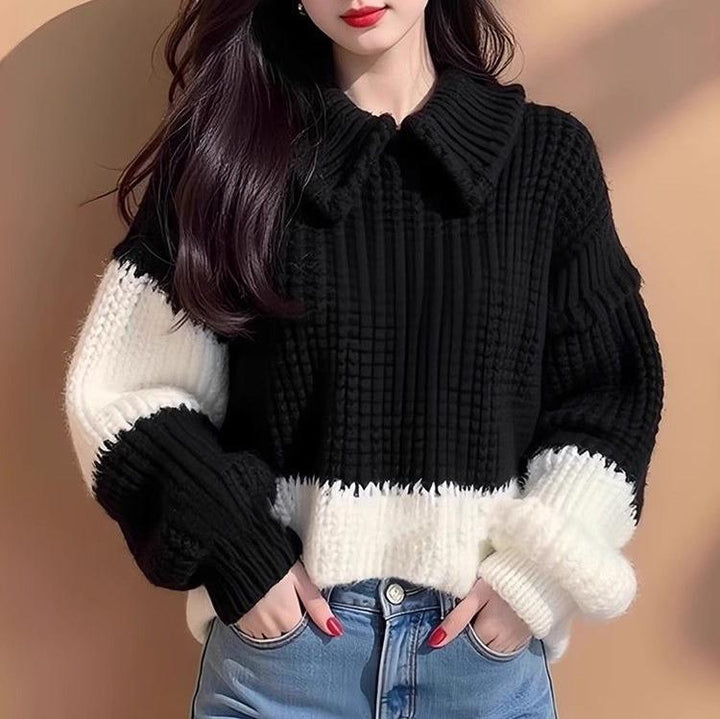 Damen Modischer Strickpullover mit schickem Kragen Drune