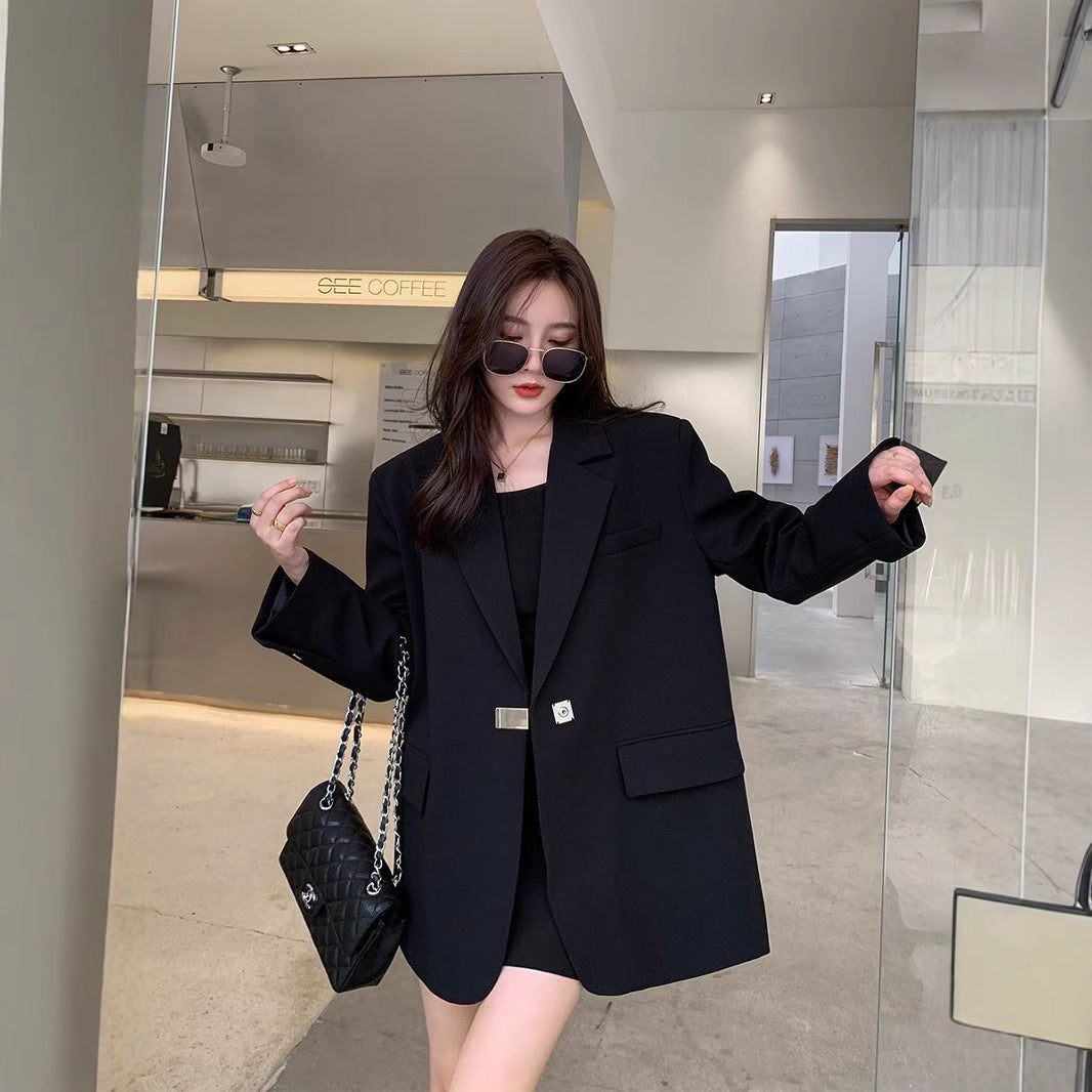 Damen modischer Oversize-Blazer mit elegantem Schnitt und dekorativem Schmuckelement Drune
