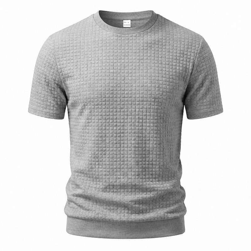 Herren nan kurzärmeliges Strickshirt mit geprägter Karostruktur, Rundhalsausschnitt und geripptem Saum Drune