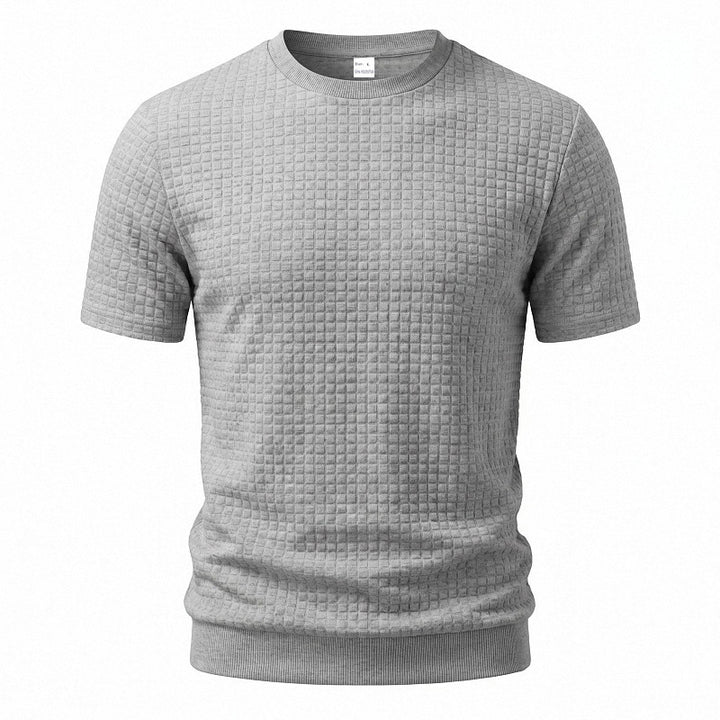 Herren nan kurzärmeliges Strickshirt mit geprägter Karostruktur, Rundhalsausschnitt und geripptem Saum Drune