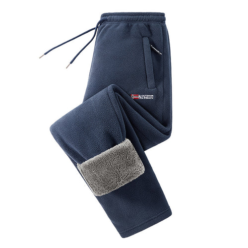 Herren Thermo-Fleece-Jogginghose mit umschlagbarem Sherpa-Bündchen, verdeckten Reißverschlusstaschen und elastischem Kordelbund Drune