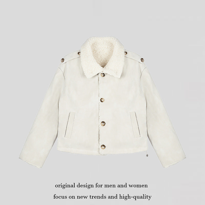 Damen Kurzgeschnittene Lammfell‑Optik Fliegerjacke mit Teddyfutter und Reverskragen Drune