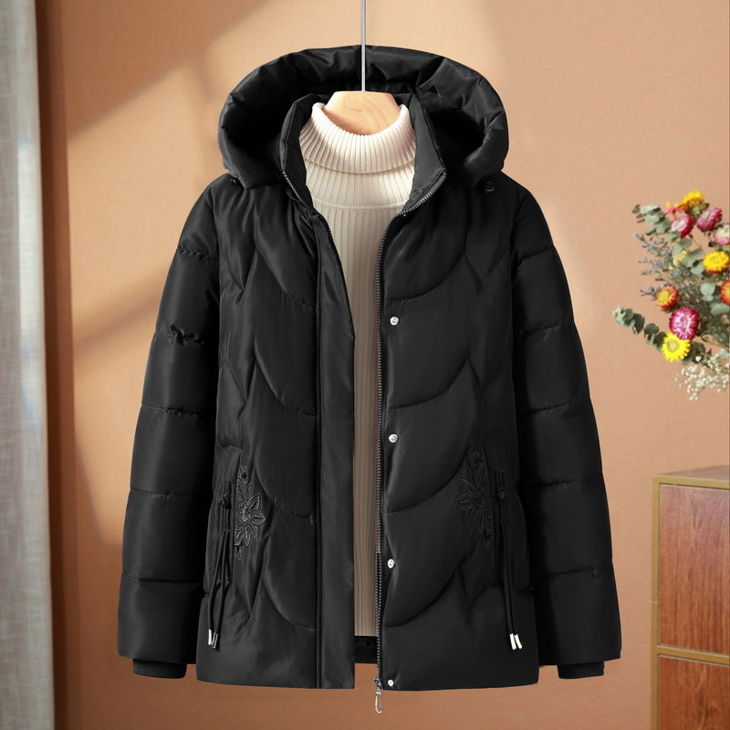 Damen nan gesteppte Thermo-Outdoorjacke mit ergonomischer Kapuze und floraler Taschenstickerei Drune