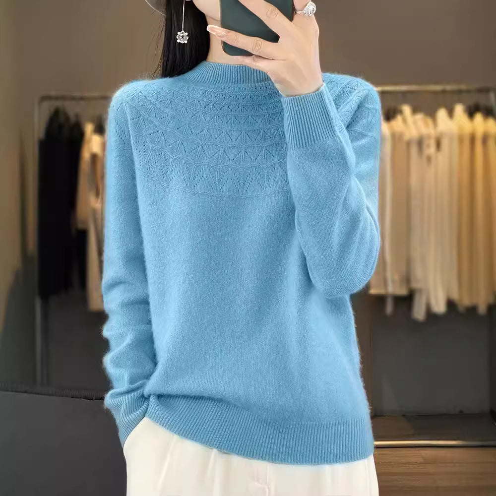 Damen Kuscheliger Mohair‑Optik Pullover mit Zierstruktur am Oberteil und Stehkragen Drune